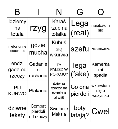 Alkoholowe Bingo Card