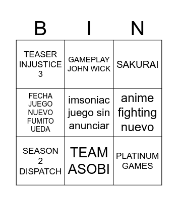 NO-E3 Bingo Card