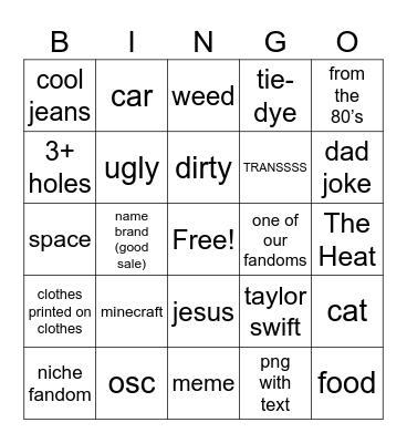 thrift shop bingo Card