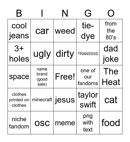 thrift shop bingo Card