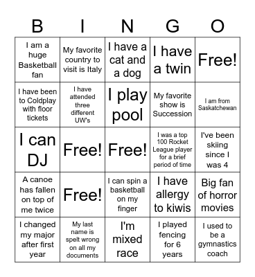 Student Social BINGO! Bingo Card
