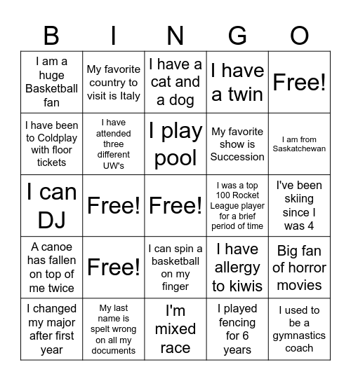 Student Social BINGO! Bingo Card