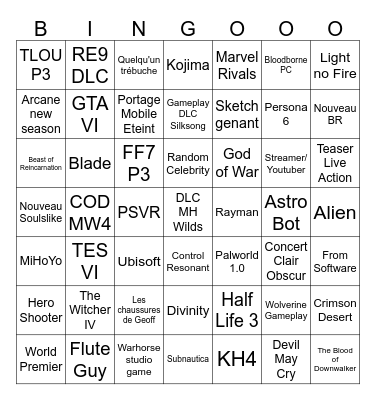 State of Play x Summer Game Fest Bingo Card