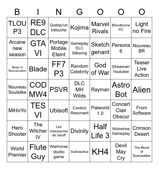 State of Play x Summer Game Fest Bingo Card
