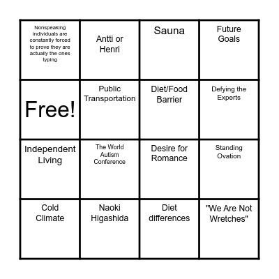 "Wretches and Jabberers" Bingo (Wk 8) Bingo Card