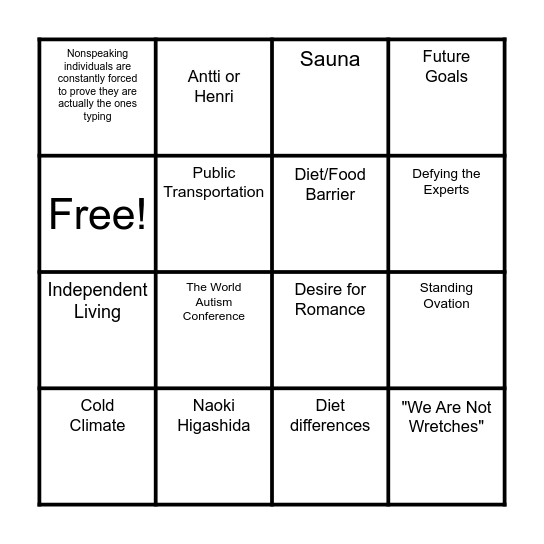 "Wretches and Jabberers" Bingo (Wk 8) Bingo Card