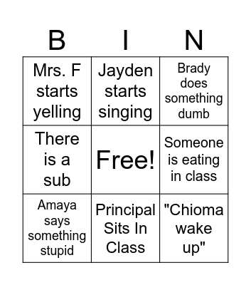 Science Class Bingo Card