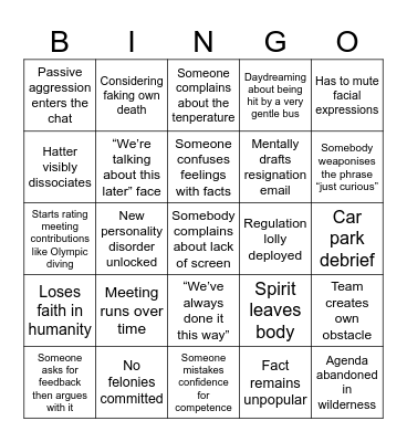 Team Day Survival Bingo Card