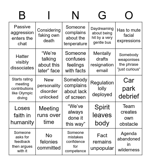 Team Day Survival Bingo Card
