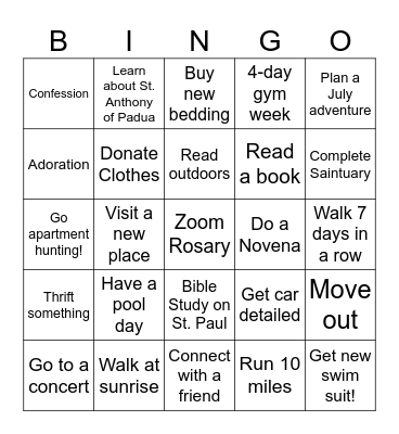Michaela's June Bingo Card