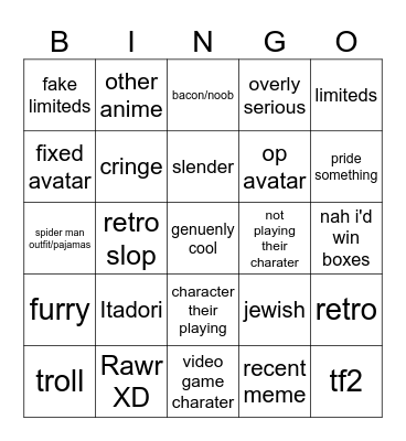 JJS avatar bingo Card
