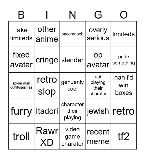 JJS avatar bingo Card