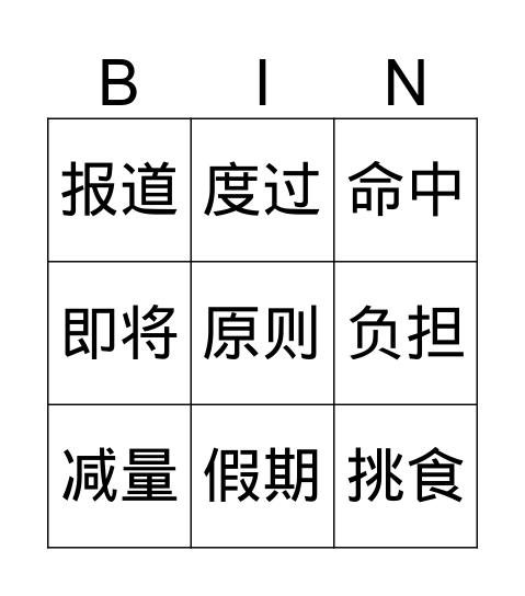 我学到的新词汇part 2 Bingo Card