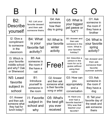 Social Skills Bingo Card