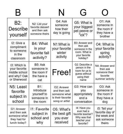 Social Skills Bingo Card
