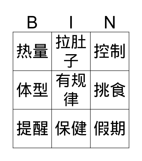 我学到的新词汇 Part 1 Bingo Card