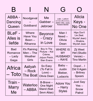 Fem's Big Fat Bachelorette Bingo Card