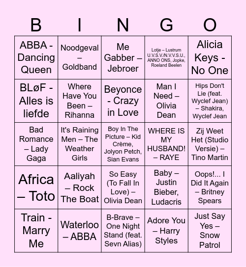 Fem's Big Fat Bachelorette Bingo Card