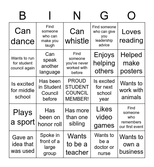 Human Bingo (Student Council Edition!) Bingo Card
