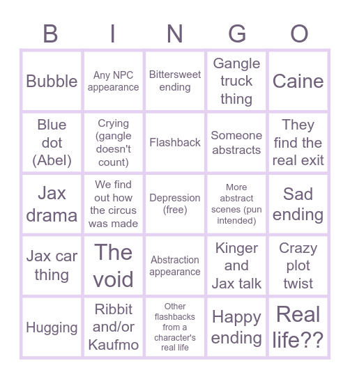 TADC Episode 9 bingo Card