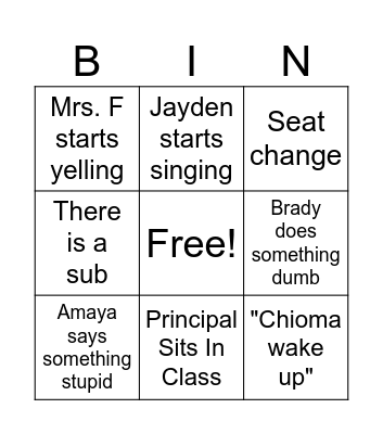 Science Class Bingo Card