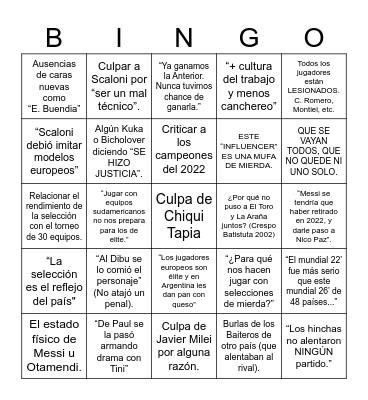 Bingo de lo que va a pasar cuando Argentina pierda. Bingo Card