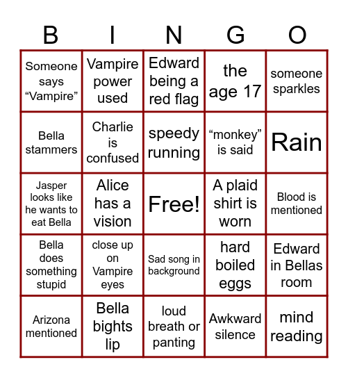 Twilight Bingo Card