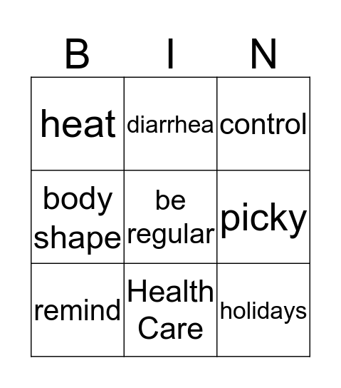 Bingo Part 1 English Bingo Card