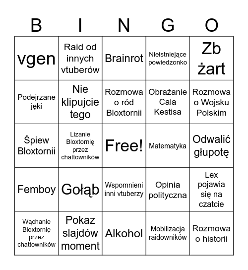 Bloxtornia Bingo Card