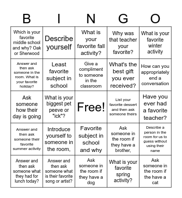 Social Skills Bingo Card