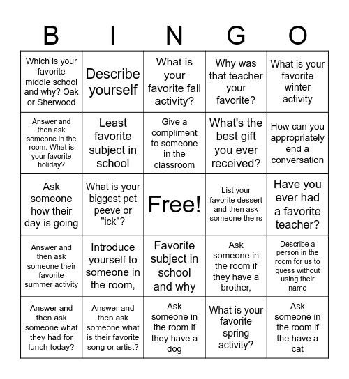 Social Skills Bingo Card