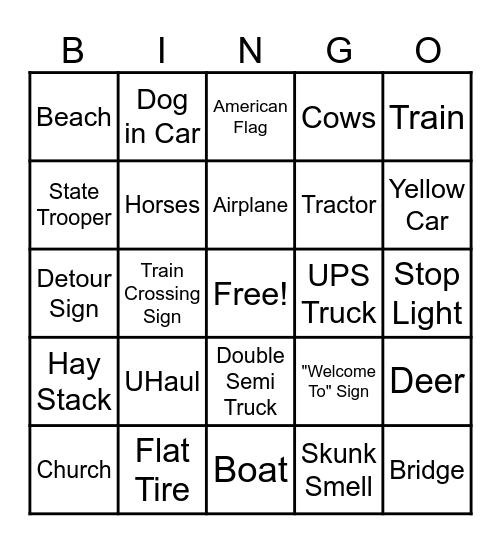 VBS ROAD TRIP Bingo Card