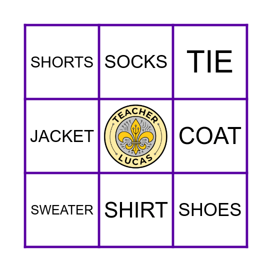 CLOTHES BINGO! Bingo Card