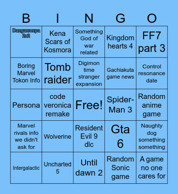 Sony State of Play 2025 Bingo Card