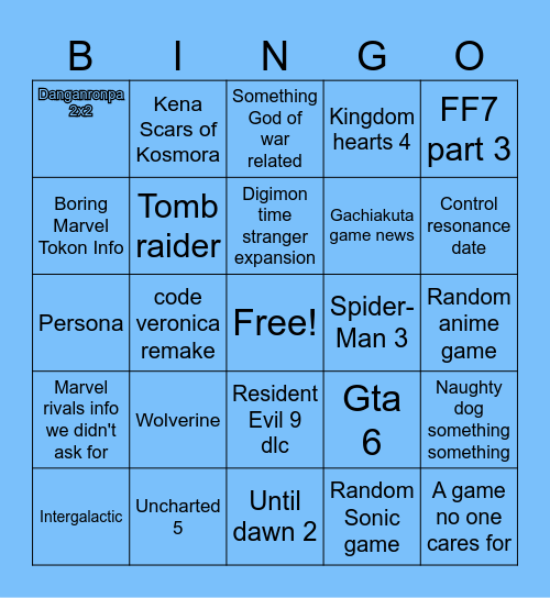 Sony State of Play 2025 Bingo Card