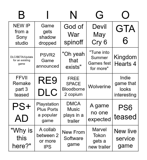 State of Play 2026 Bingo Card