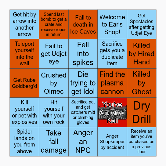 Spelunky 2 Drinking Game Bingo Card