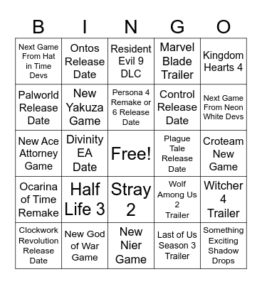 Summer Game Fest Bingo Card