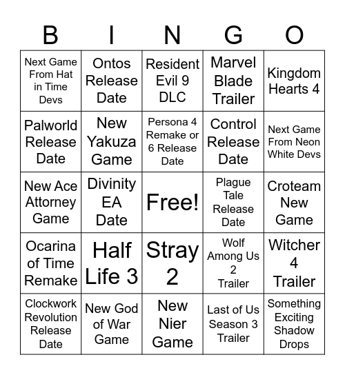 Summer Game Fest Bingo Card