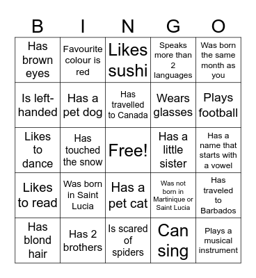 Getting to Know Each Other Bingo Card