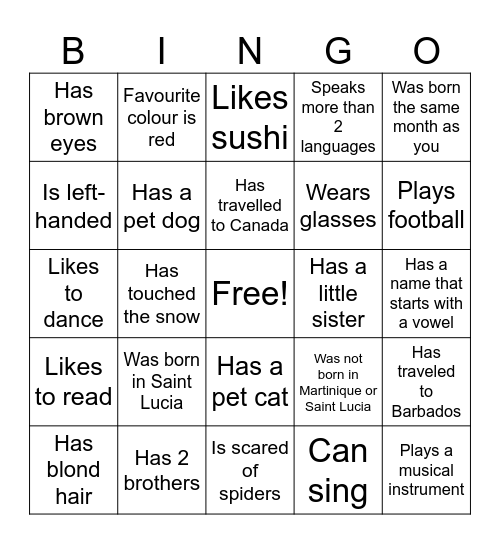 Getting to Know Each Other Bingo Card
