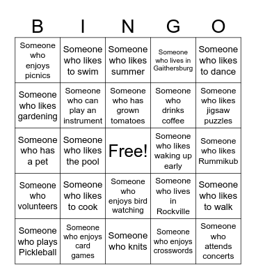 Summer Camp Bingo Card