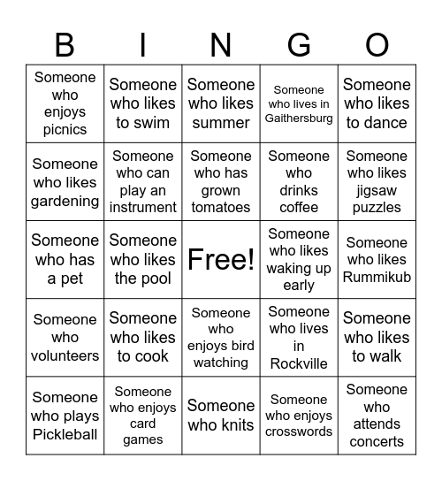 Summer Camp Bingo Card