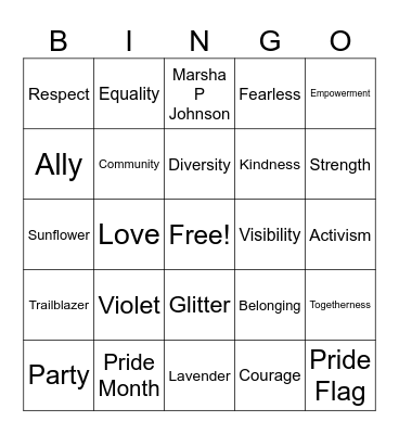PRIDE Month Bingo Card