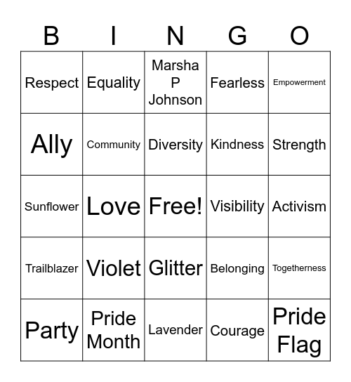 PRIDE Month Bingo Card