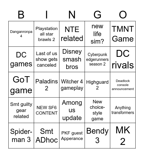 Untitled Bingo Card