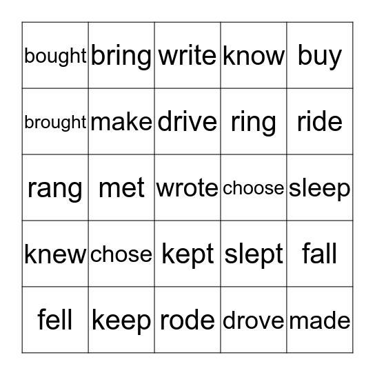 Irregular verbs Bingo Card