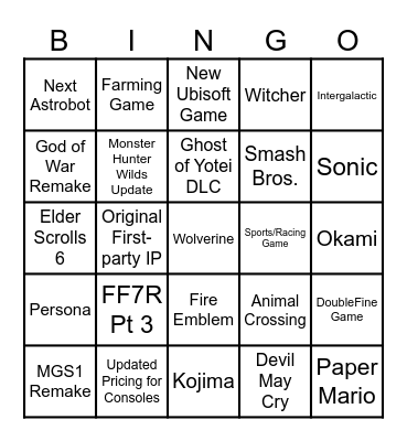 Summer Game Fest Bingo Card