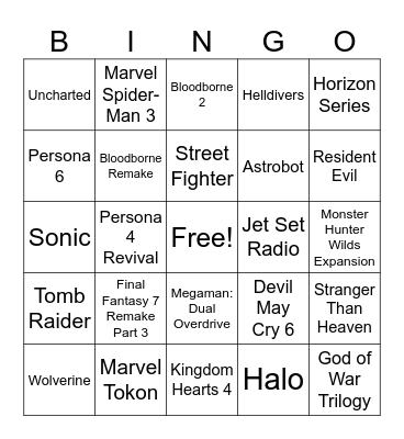 State of Play Bingo Card