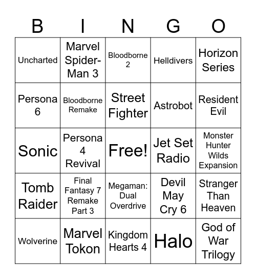 State of Play Bingo Card
